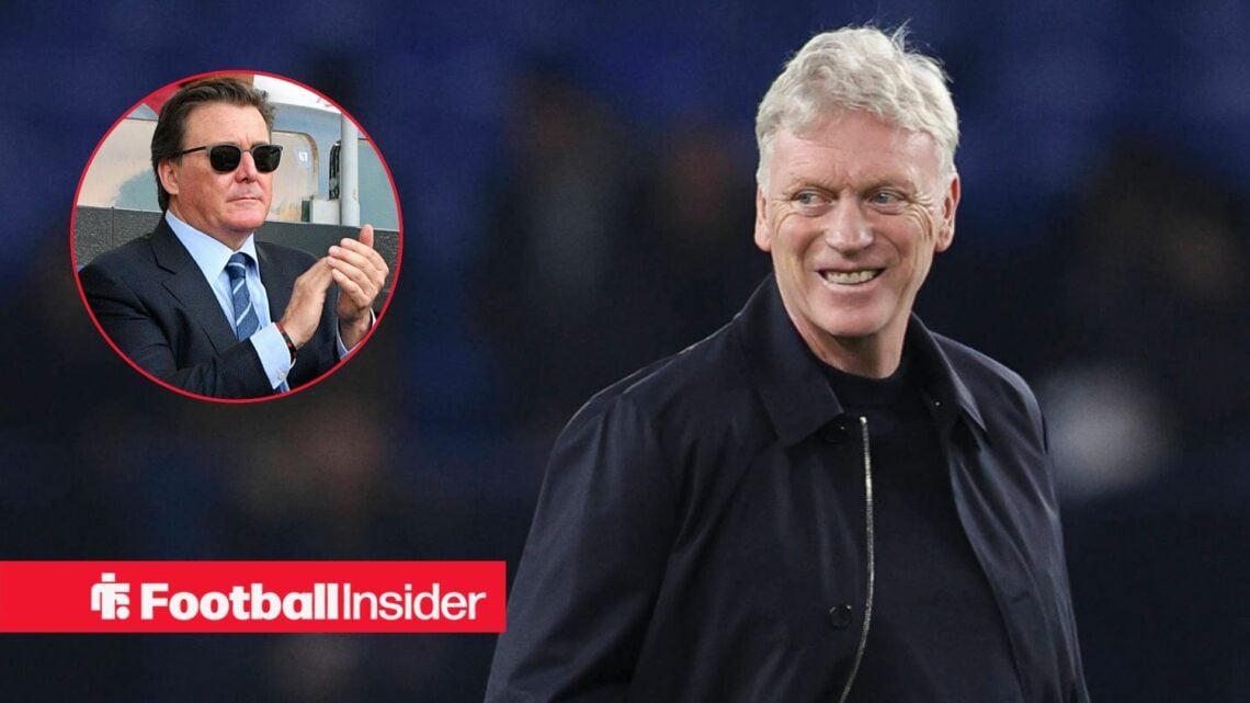 David Moyes smiling, Dan Friedkin in a circular inset