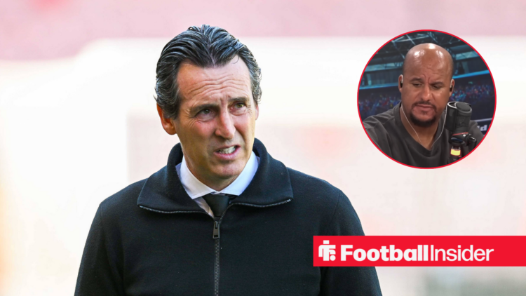 Unai Emery in a black jumper and Gabby Agbonlahor in a grey top