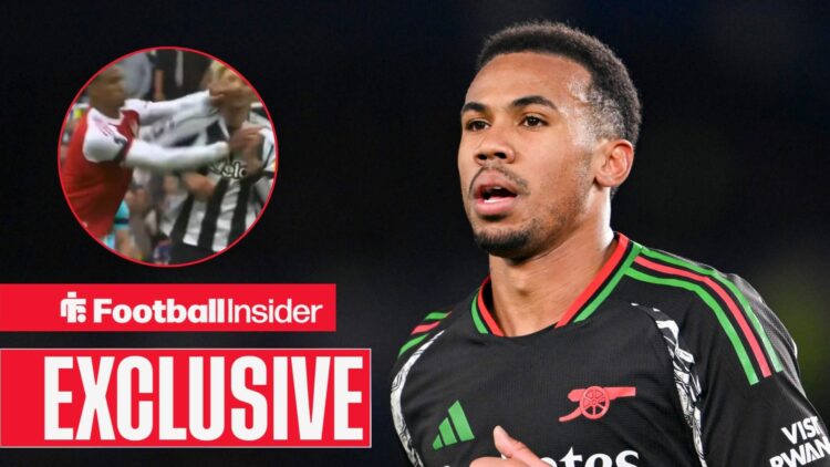 Gabriel Magalhaes in an Arsenal shirt, Arsenal star hits Nick Woltemade in a circular inset