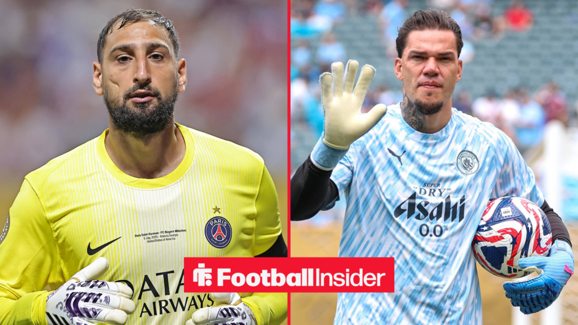 Gianluigi Donnarumma alongside an image of Man City goalkeeper Ederson