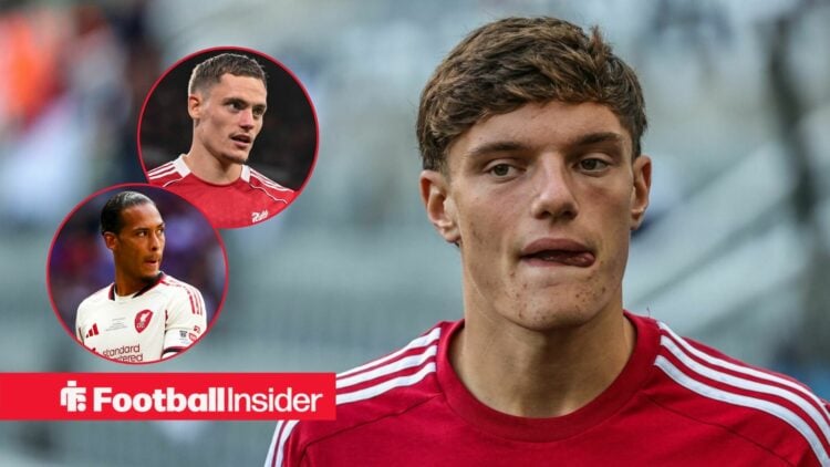 Giovanni Leoni in home Liverpool shirt with Virgil van Dijk Florian Wirtz insets