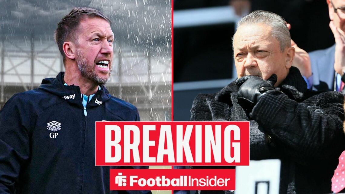 Graham Potter in the rain the London Stadium, with David Sullivan in the stands