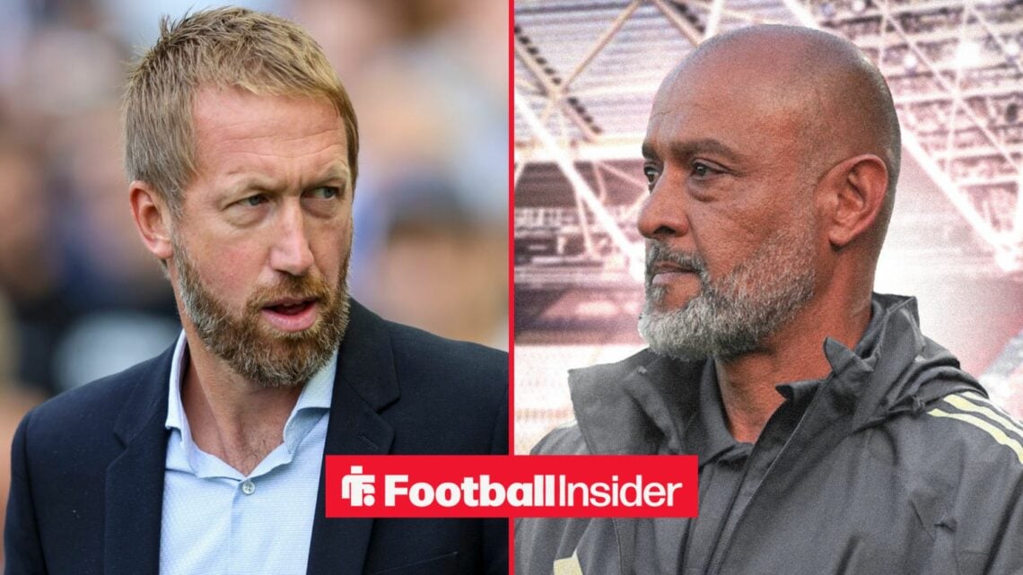Graham Potter and Nuno Espirito Santo looking at each other