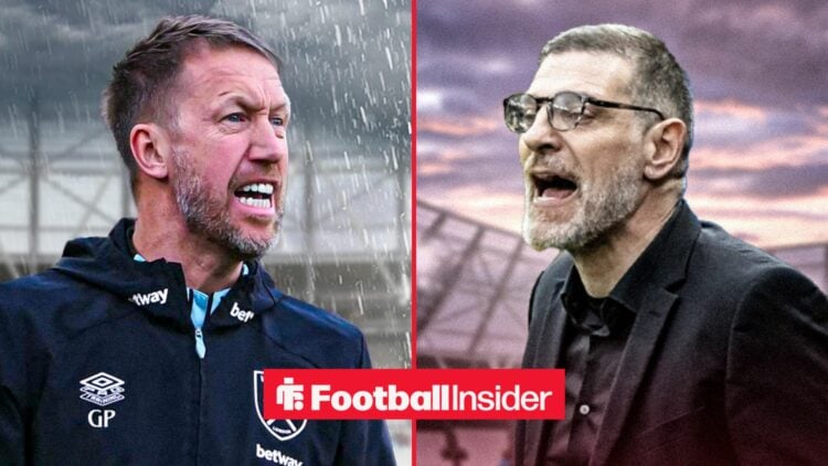 West Ham boss Graham Potter looks angry facing ex West Ham boss Slaven Bilic who shouts back
