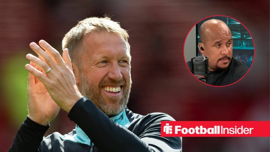 Graham Potter clapping in a grey tracksuit and Gabby Agbonlahor in inset