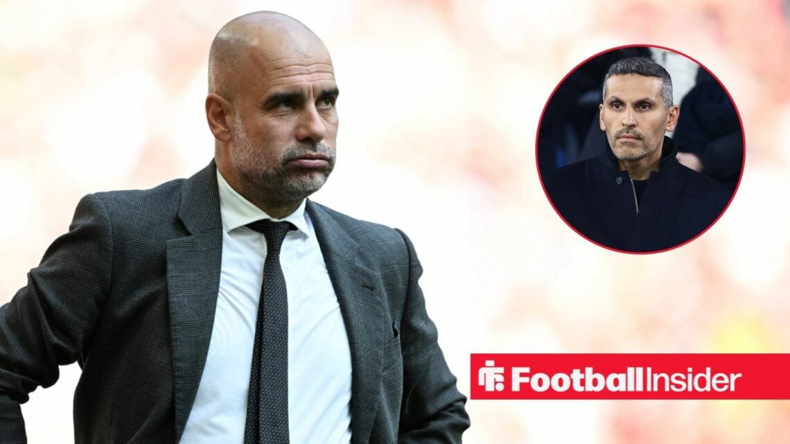 Pep Guardiola looks at Al Mubarak in a circular inset