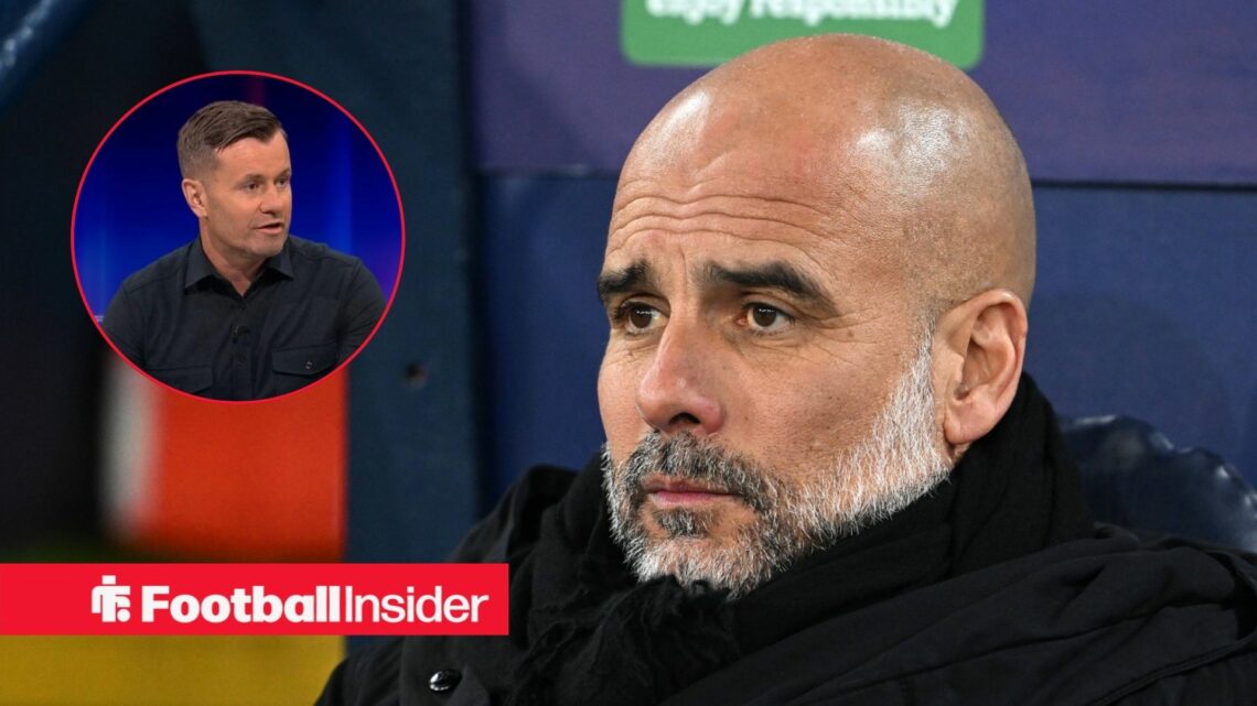 Pep Guardiola next to a circular inset of Shay Given