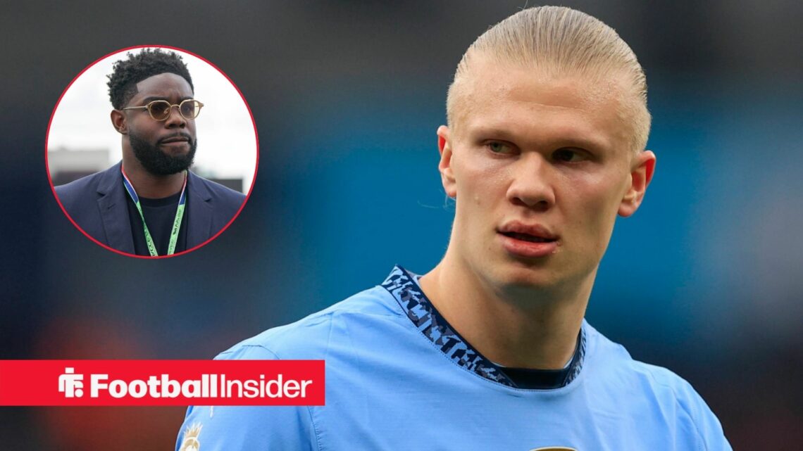 Erling Haaland next to Micah Richards in a circular inset