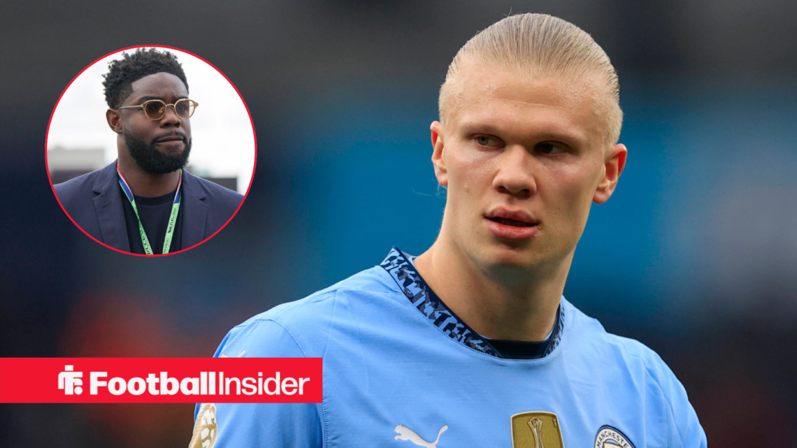 Erling Haaland next to Micah Richards in a circular inset