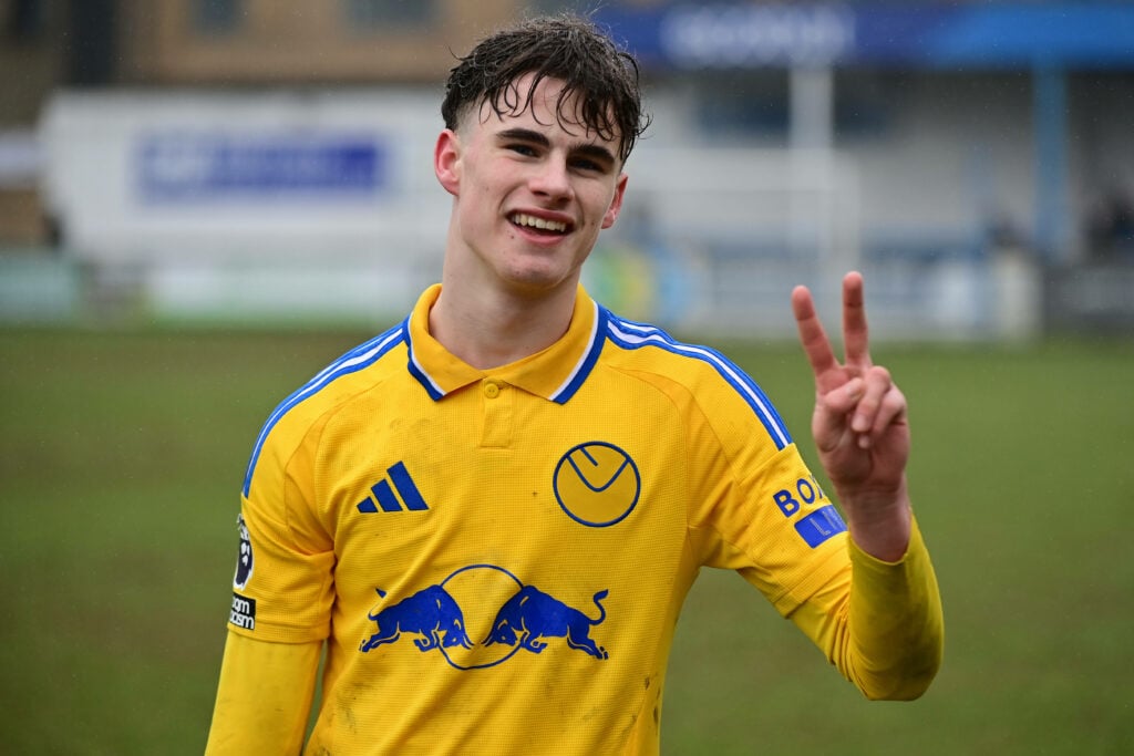 Harry Gray celebrating a goal for Leeds United
