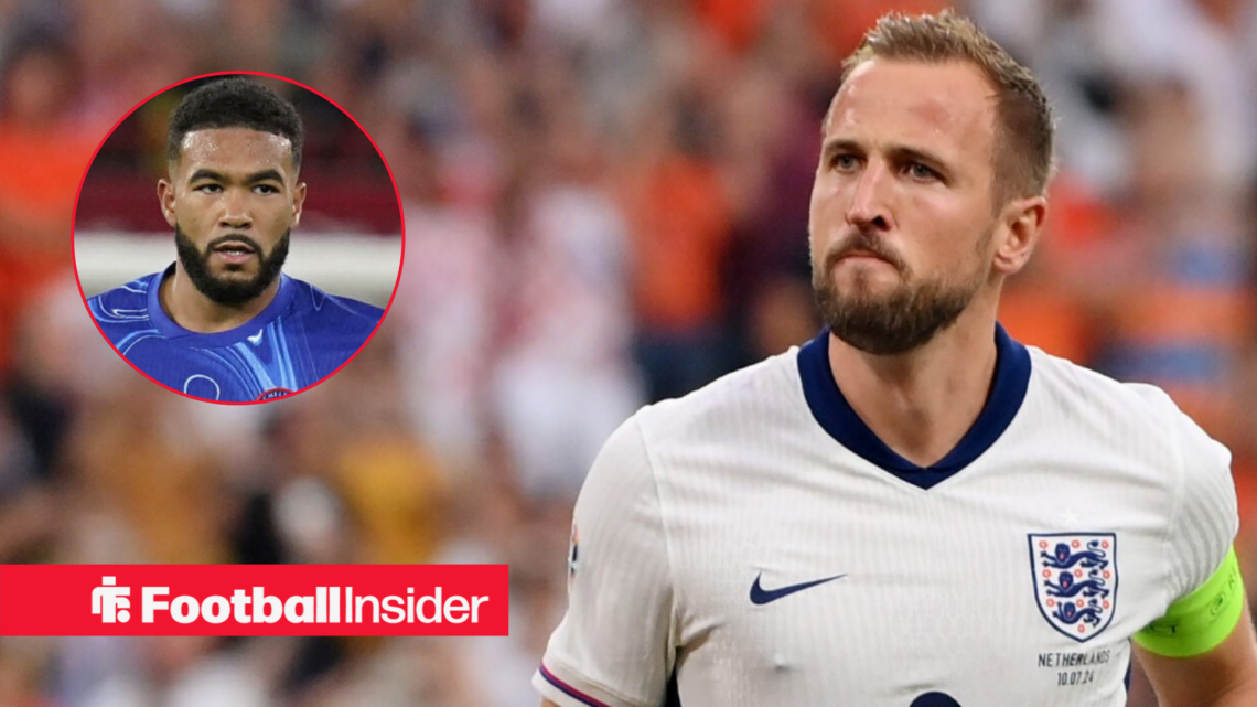 Harry Kane in England shirt with Reece James inset