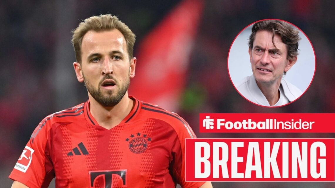 Harry Kane in action for Bayern Munich, with Thomas Frank in a circular inset