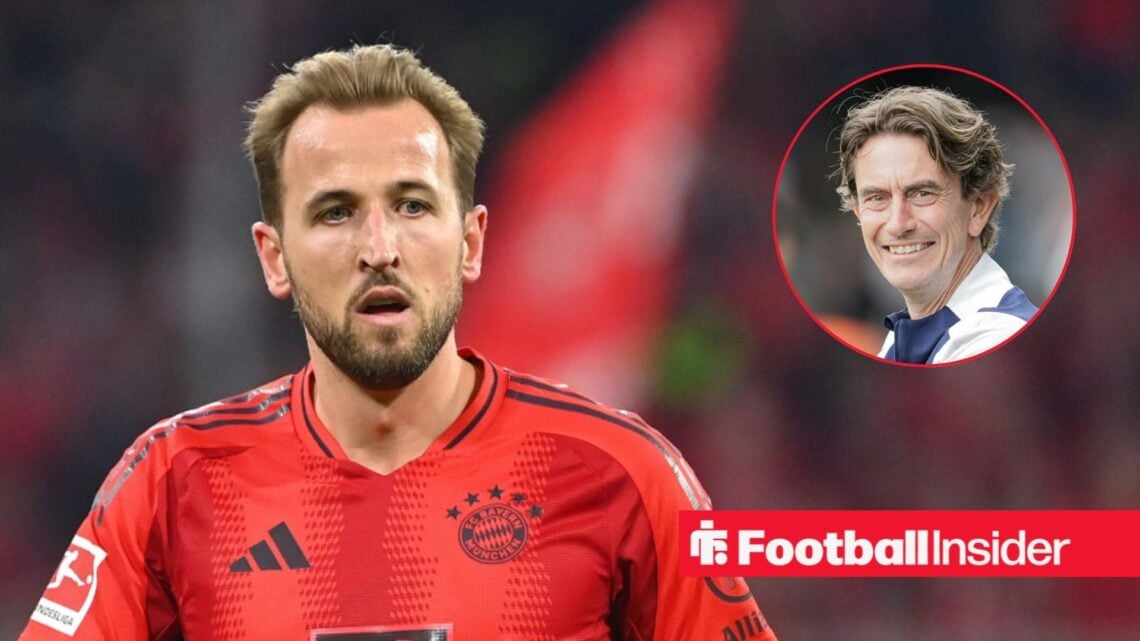 Harry Kane in action for Bayern Munich, with Thomas Frank in a circular inset