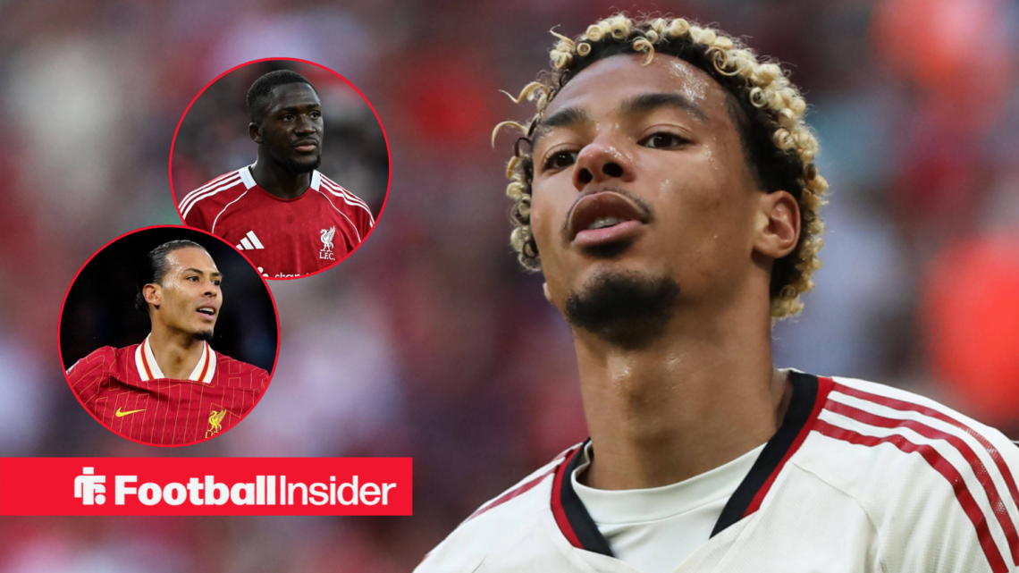 Hugo Ekitike in Liverpool shirt with Virgil van Dijk and Ibrahima Konate