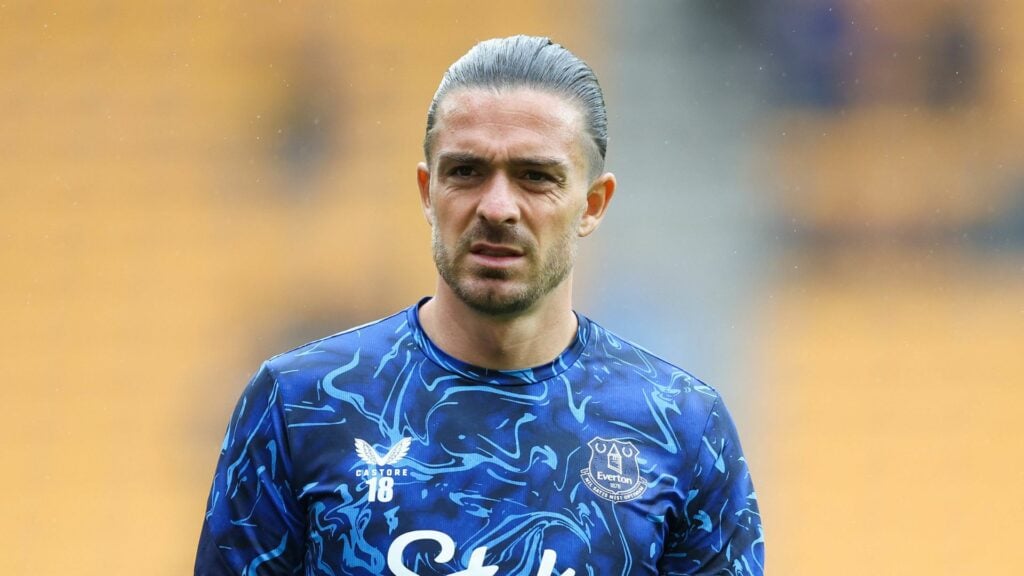 Jack Grealish warming up for Everton