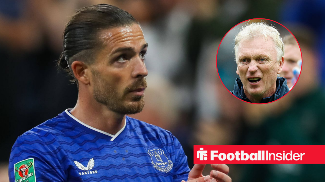 Jack Grealish on the left clapping the fans with David Moyes on the right roaring with joy
