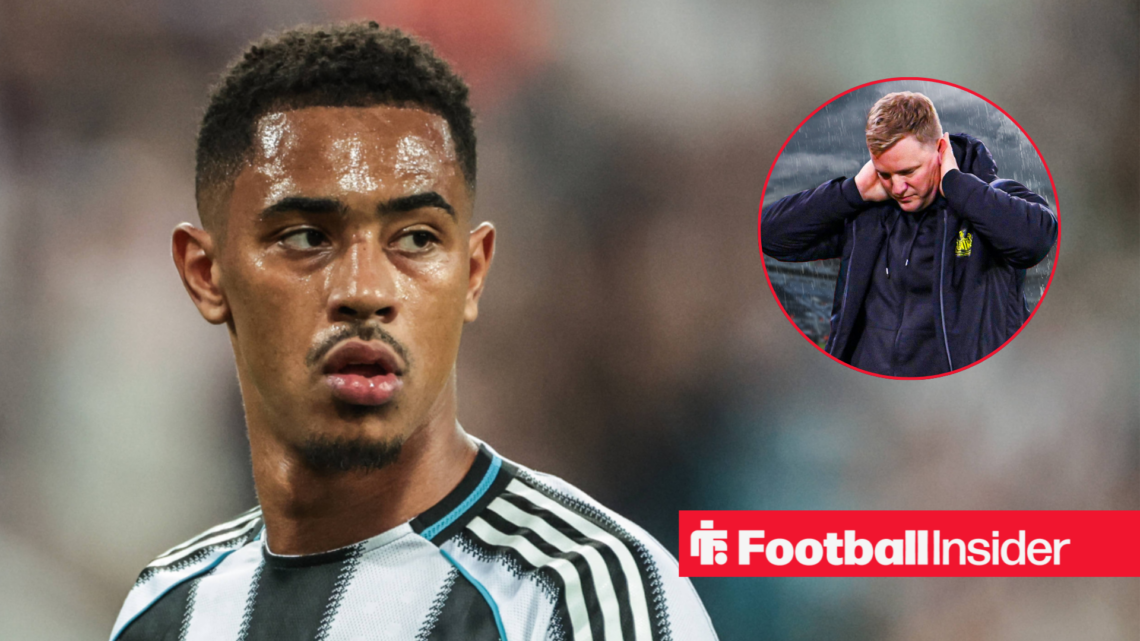 Jacob Ramsey in a Newcastle United kit, Eddie Howe in a circular inset