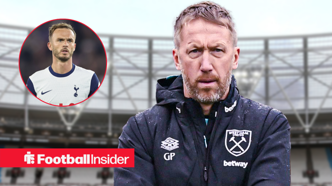 James Maddison in a Tottenham shirt next to West Ham boss Graham Potter