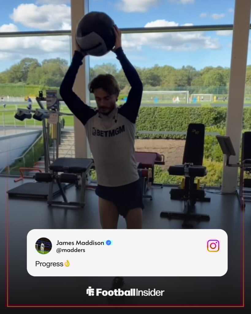 Tottenham midfielder James Maddison in the gym