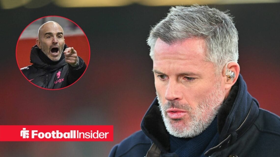 Jamie Carragher whilst on Sky Sports with Enzo Maresca shouting in inset