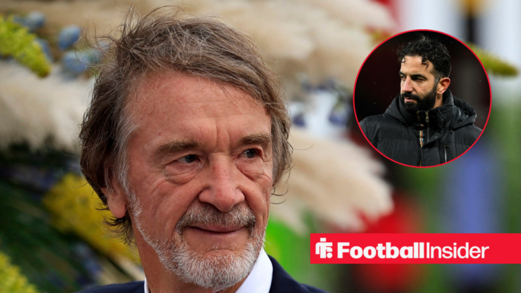 Manchester United owner Jim Ratcliffe alongside an image of boss Ruben Amorim