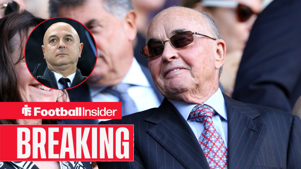 Former Tottenham owner Joe Lewis in stands looking at former Tottenham chairman Daniel Levy left inset