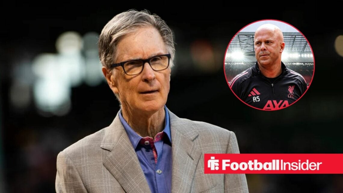 John Henry looking concerned with Arne Slot included in a circular inset