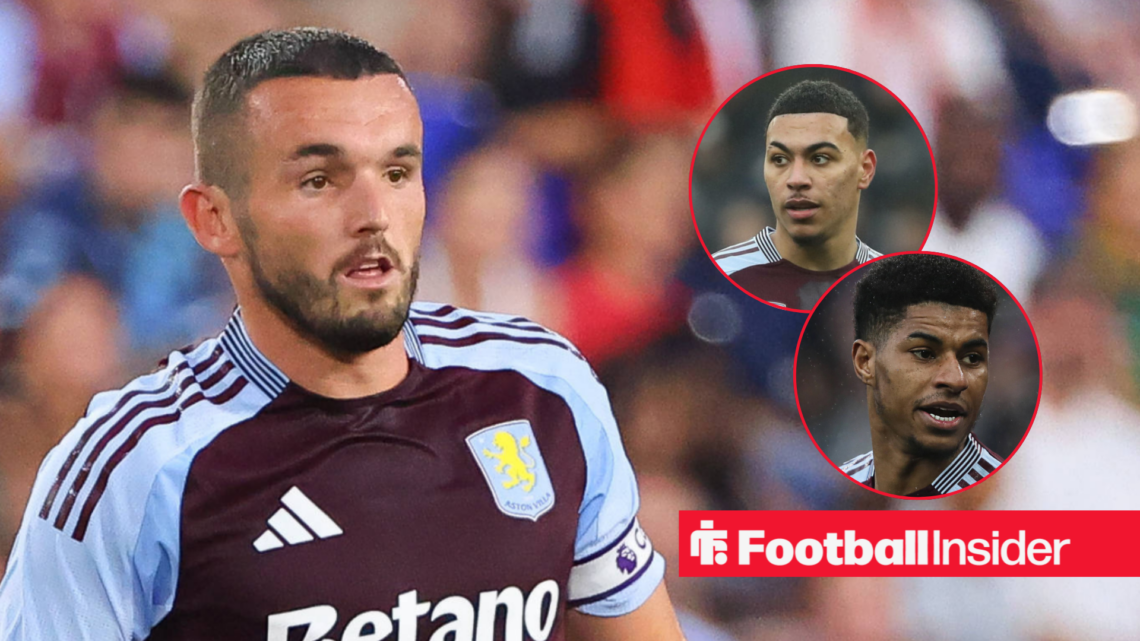 John McGinn in Aston Villa shirt with Morgan Rogers and Marcus Rashford insets