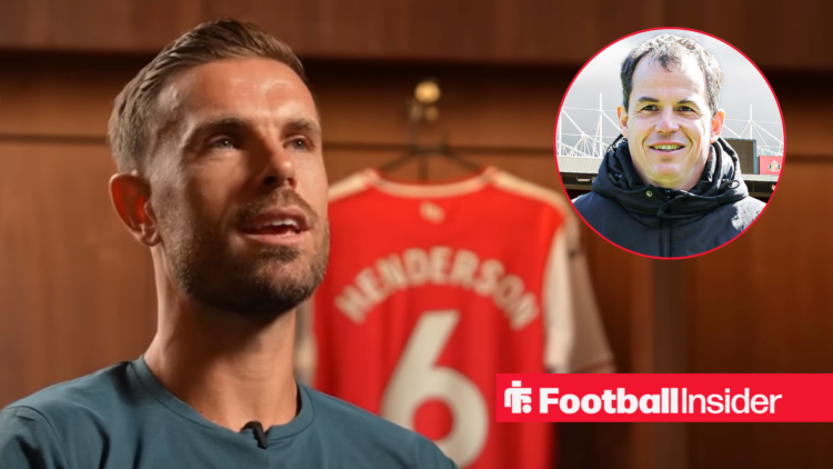 Jordan Henderson in Brentford training shirt with Regis Le Bris circle inset