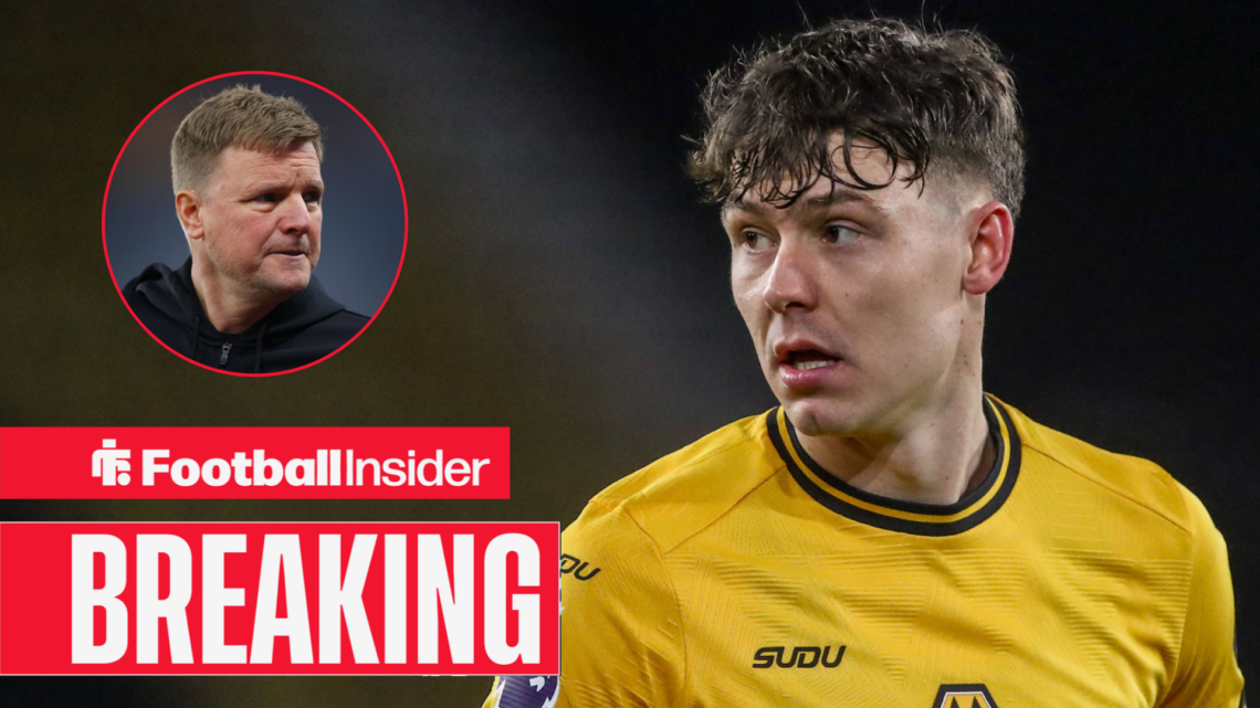 Wolves' Jorgen Strand Larsen and Newcastle manager Eddie Howe left inset