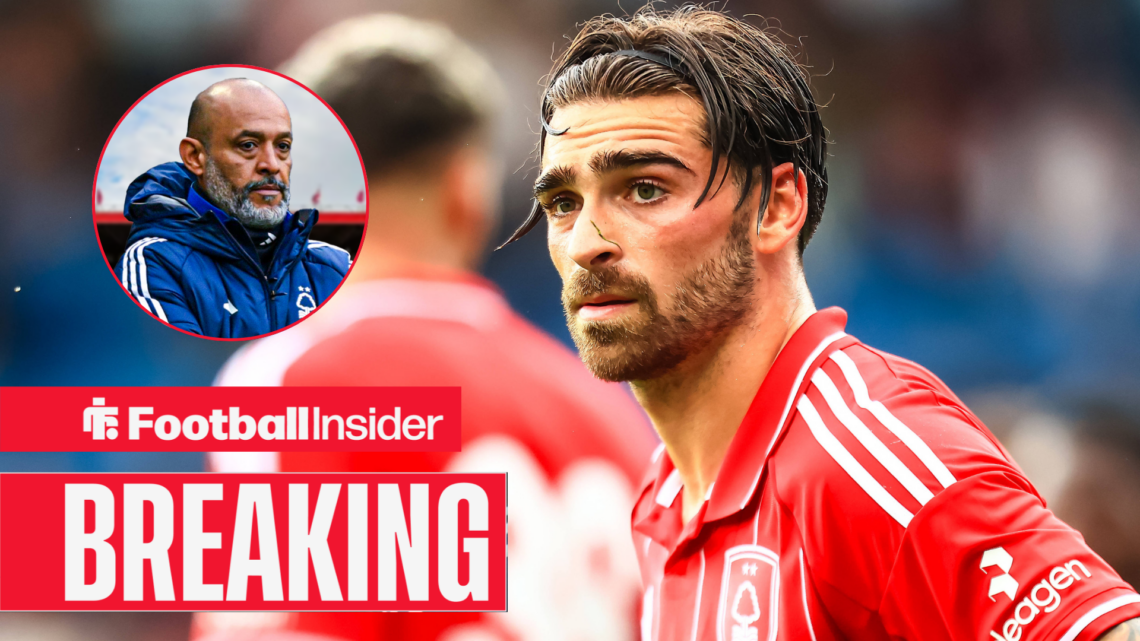 Nottingham Forest's Jota Silva and manager Nuno Espirito Santo looking at him left inset