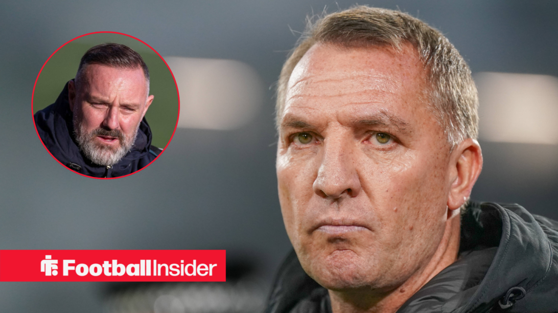 Kris Boyd on the left looking focused with Brendan Rodgers serious on the right