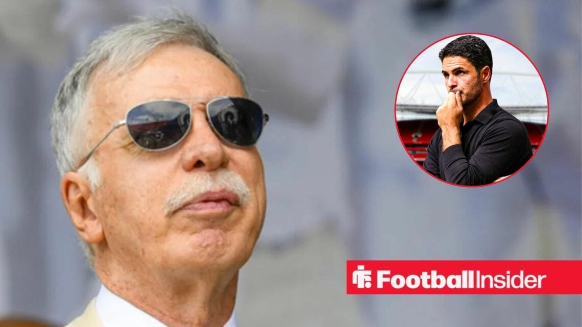Stan Kroenke wearing sunglasses with Mikel Arteta included in a circular inset