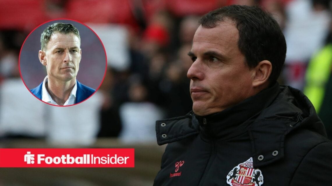 Regis Le Bris next to a circular inset of Chris Sutton