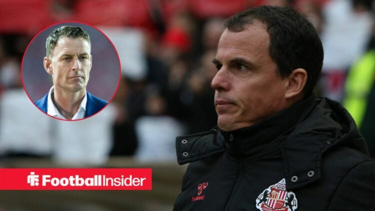 Regis Le Bris next to a circular inset of Chris Sutton