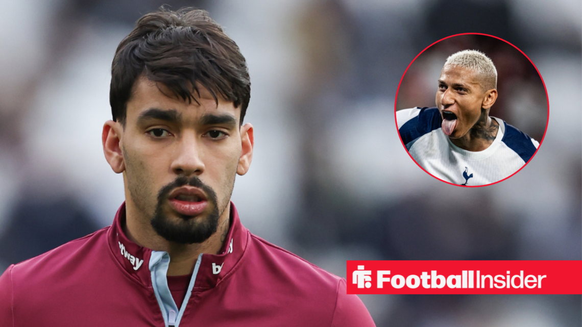 Lucas Paqueta in West Ham training shirt with Richarlison