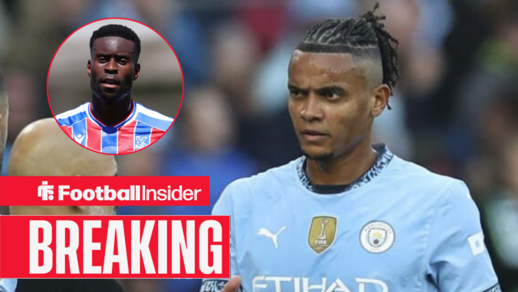 Manuel Akanji in action for Man City, with Marc Guehi in a circular inset