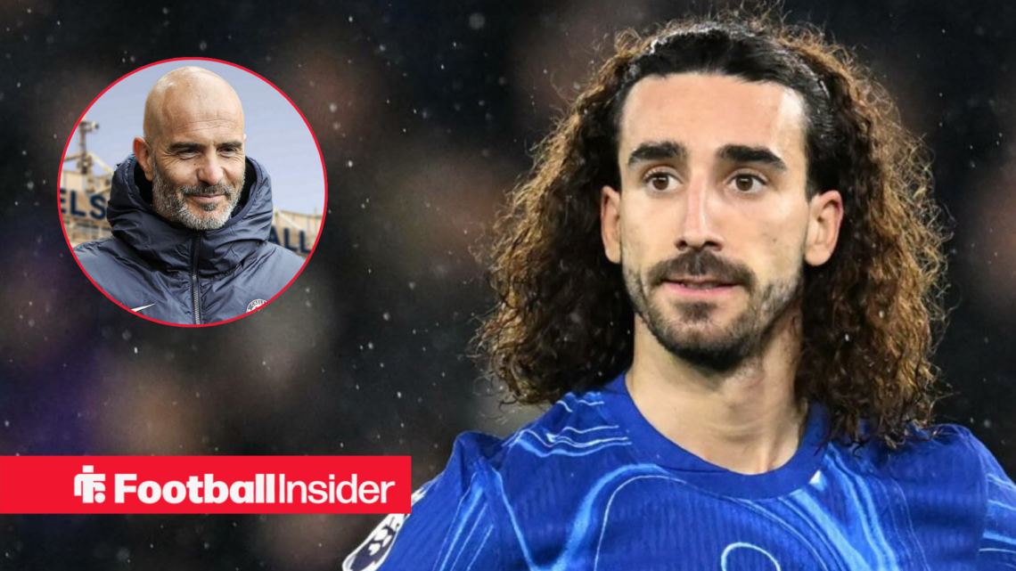 Marc Cucurella in Chelsea home shirt with Enzo Maresca inset