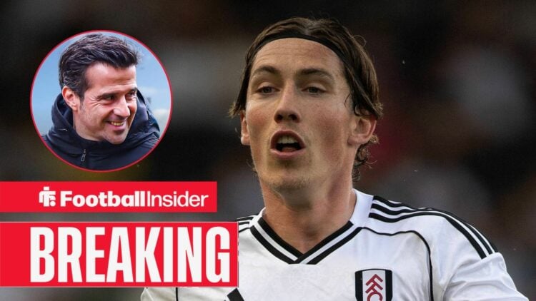 Harry Wilson in action for Fulham, with Marco Silva in a circular inset