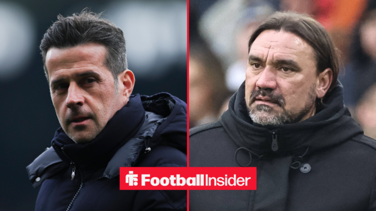 Marco Silva looking focused on the left with Daniel Farke worried on the right