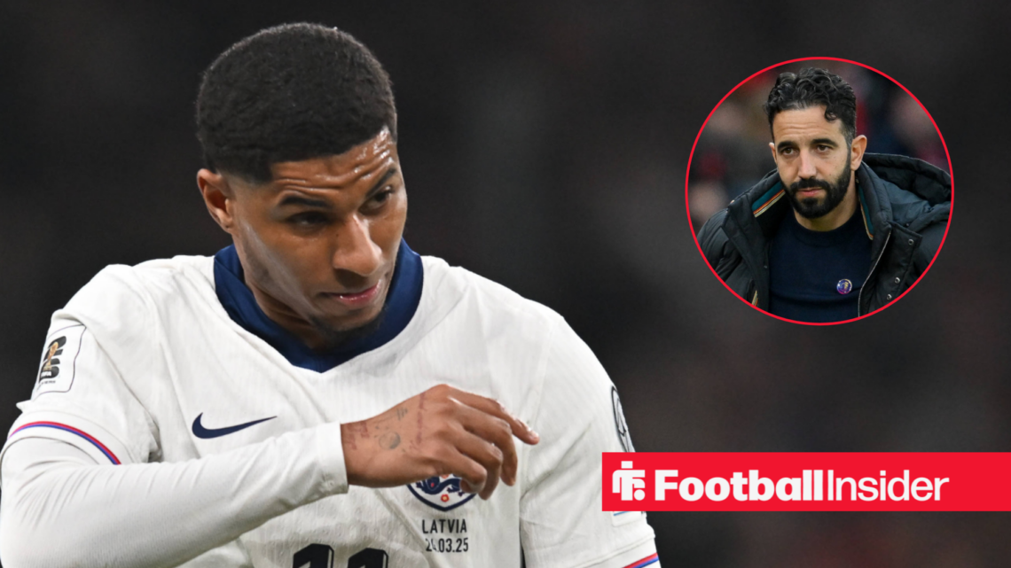 Marcus Rashford in England shirt with Ruben Amorim inset