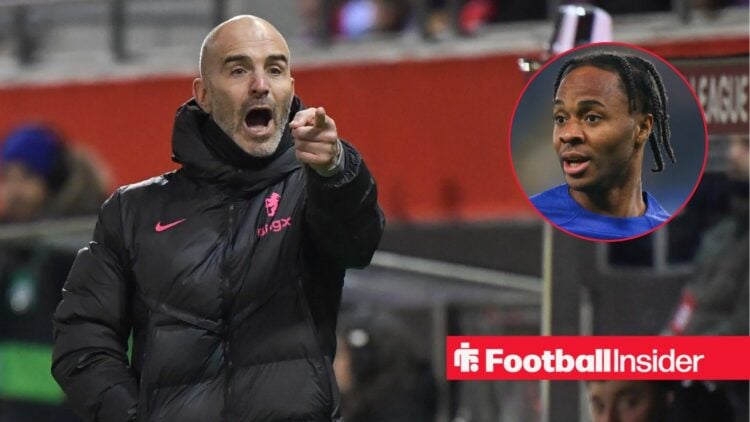 Enzo Maresca pointing at Raheem Sterling