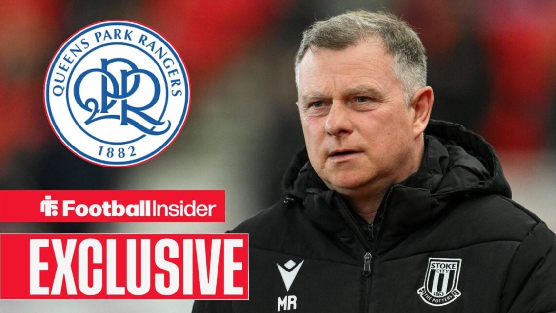 Stoke boss Mark Robins looks confused at the QPR badge left inset