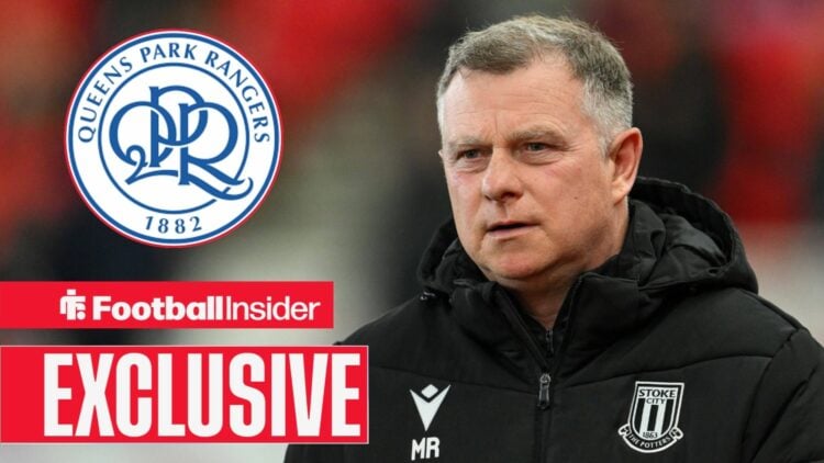 Stoke boss Mark Robins looks confused at the QPR badge left inset