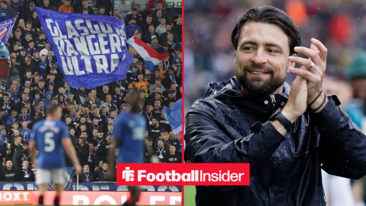 Russell Martin smiling next to Rangers fans