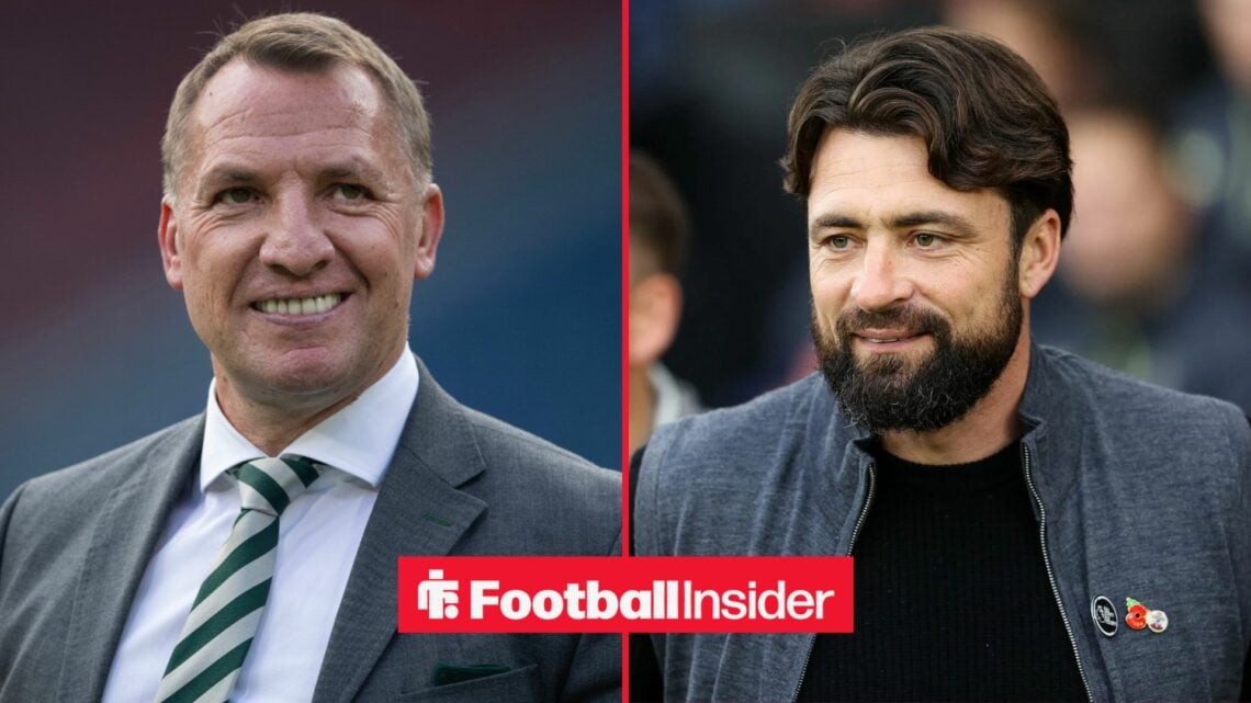 Brendan Rodgers next to Russell Martin