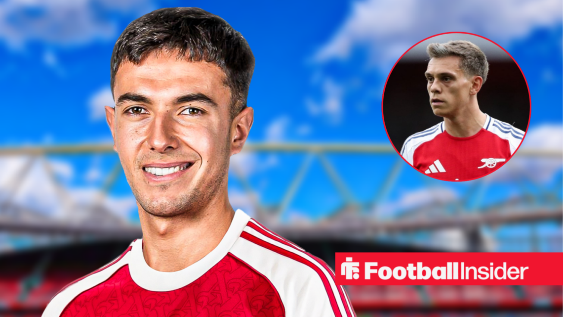 Arsenal midfielder Martin Zubimendi with Leandro Trossard inset