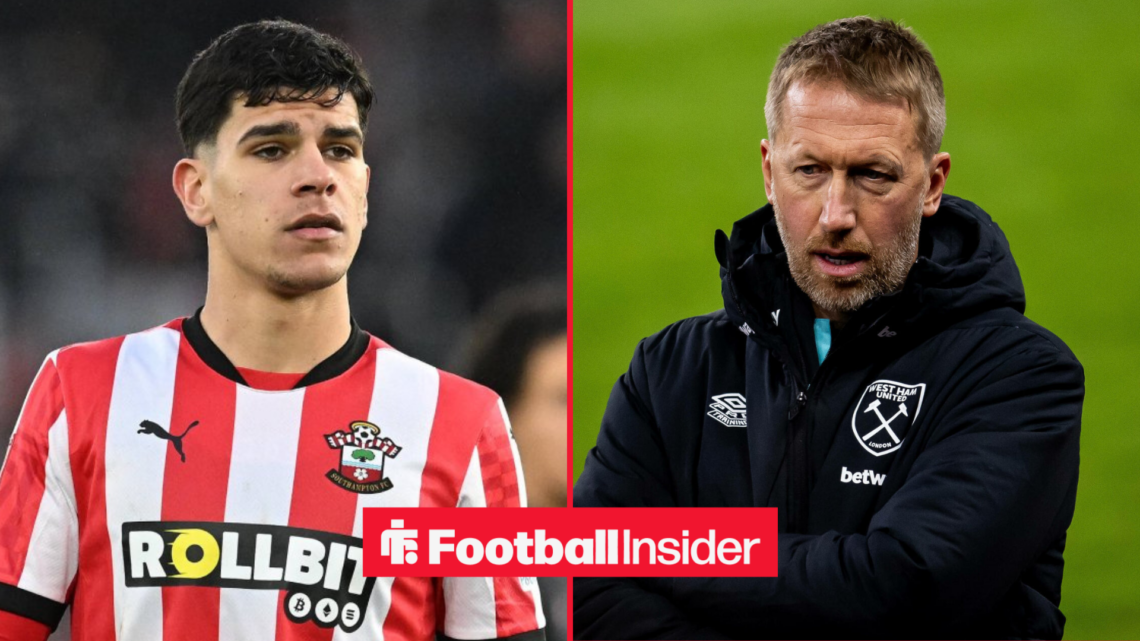 Mateus Fernandes in a Southampton shirt alongside Graham Potter with his arms folded