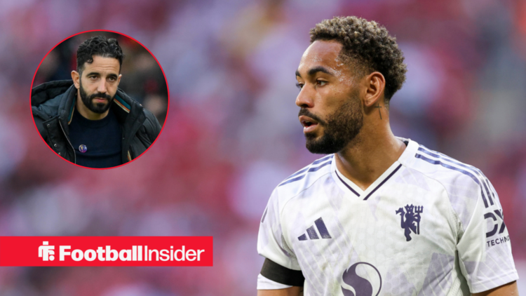Matheus Cunha in Man United away shirt with Ruben Amorim inset