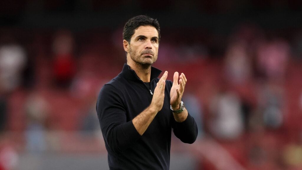 Mikel Arteta applauds Arsenal fans after full time